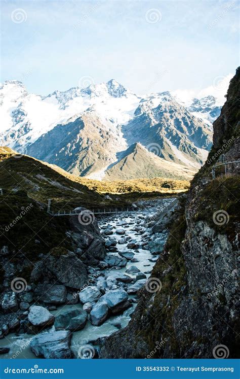 Beautiful View and Glacier in Mount Cook National Park, South Stock Photo - Image of grass ...