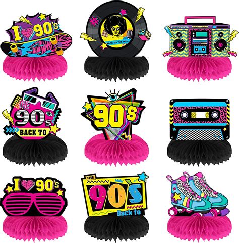 Buy 9 Pieces 90's Retro Party Supplies Kit 90's Retro Honeycomb Centerpieces Back to 90s Party ...