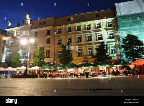 Krakow city and old town centre at night time Stock Photo - Alamy