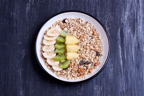 Muesli with fresh fruits stock image. Image of kiwi, granola - 60417979