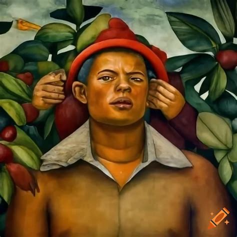 Diego rivera mural depicting laborers in a coffee plantation