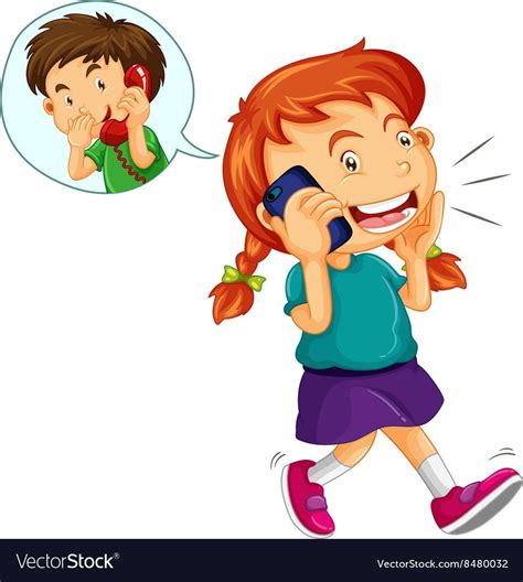 Girl talking to boy on the cellphone vector image on VectorStock in 2020 | Girl talk ...