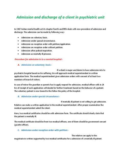 Admission and Discharge of A Client in Psychiatric Unit | PDF | Personality Disorder | Autism