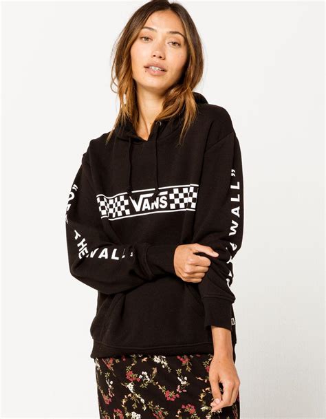 Vans Fleece Checker Stripe Womens Hoodie in Black - Lyst