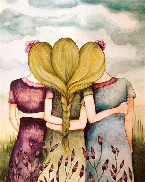 Three blonde hair sisters best friends art print