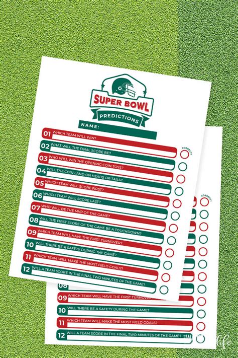 Super Bowl Predictions Free Printable To Use On Sunday