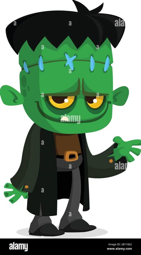 Halloween cartoon monster character.Mascot of vector monster green character pointing hand Stock ...