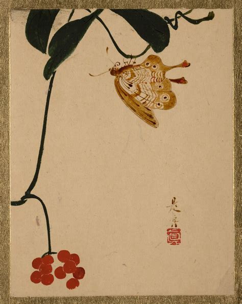Shibata Zeshin | Red Berry Plant and Butterfly | Japan | Edo period ...