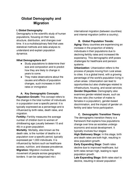 Global Demography and Migration - Global Demography Demography is the scientific study of human ...