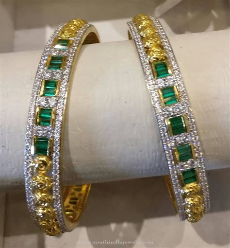 Gold Diamond Emerald Bangle Design - South India Jewels