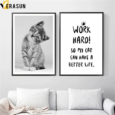 Cute Cat Inspirational Quotes Wall Art Canvas Painting Nordic Posters And Prints Animal Wall ...