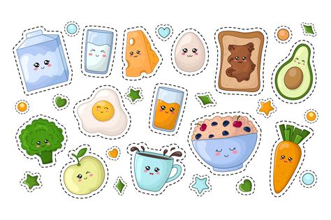 Cute vector kawaii food - Stickers (355109) | Illustrations | Design Bundles