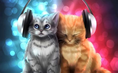 Animal cat cats artwork art kitten headphones wallpaper | 2560x1600 ...