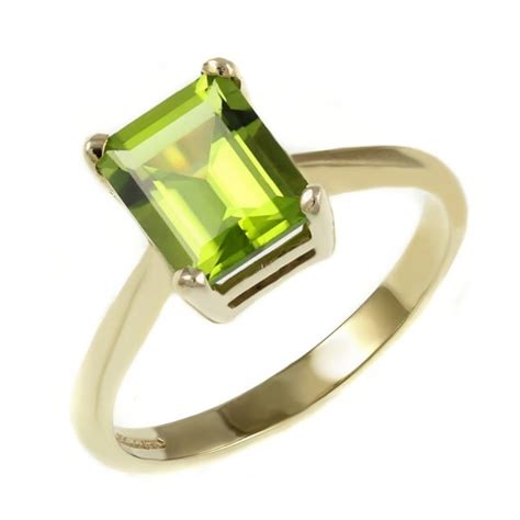 9ct yellow gold 10mm x 8mm emerald cut peridot ring - JEWELLERY from Mr Harold and Son UK