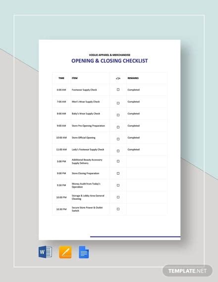 11+ Opening Checklist Templates - Google Docs, Word, Pages, PDF