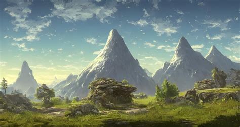 Premium AI Image | Big mountain fantasy landscape digital art with rocks and hills