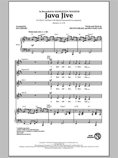 Manhattan Transfer Java Jive (arr. Ed Lojeski) Sheet Music Notes ...