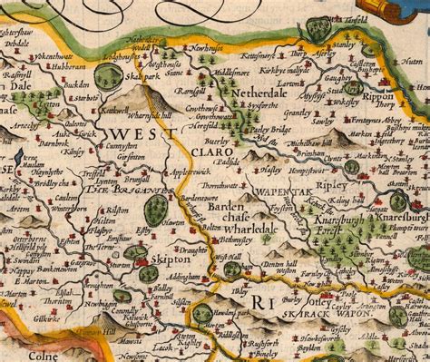 Old Map of West Yorkshire, 1611 by John Speed - York, Bradford, Sheffi ...