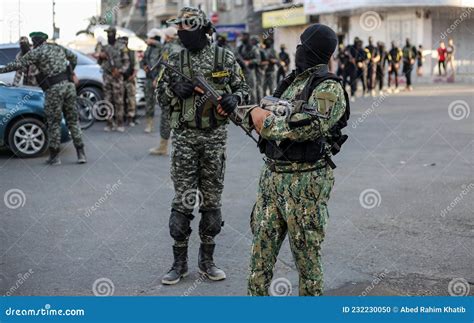 Members of Al-Quds Brigade, the Military Wing of the Islamic Jihad Movement in Palestine, during ...