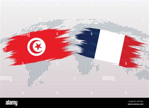 Tunisia vs France soccer ball in flag design on world map background ...