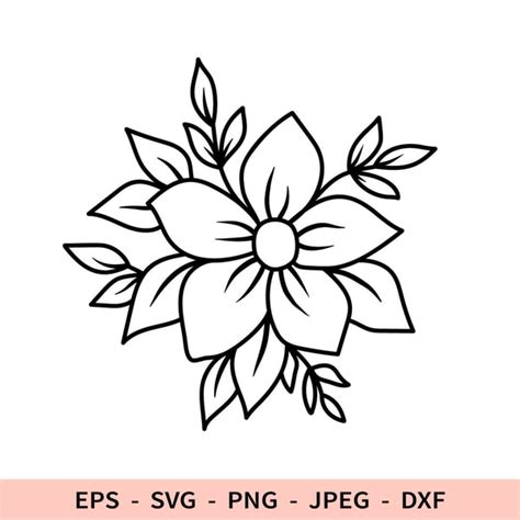 Flower Svg Outline Flower Leaves File for Cricut Floral bouq | Inspire Uplift