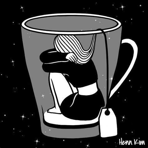 a black and white drawing of a coffee cup