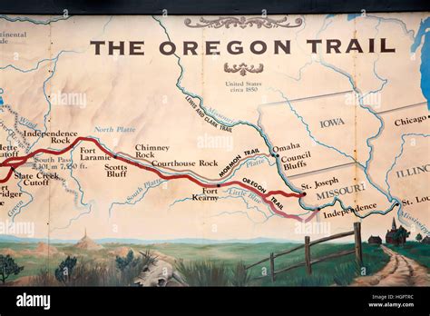 Oregon Trail mapboard, End of the Oregon Trail Interpretive Center, Oregon City, Oregon Stock ...