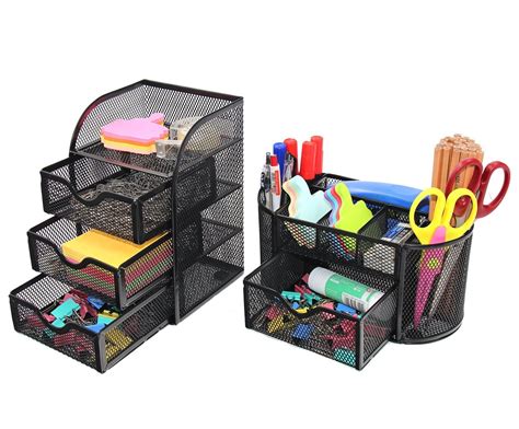 PAG Office Supplies Desktop Organizers and Accessories Storage Caddy with Drawer Mesh Pencil ...