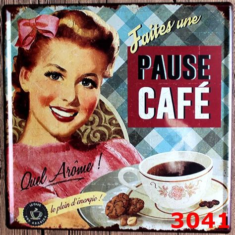 PAUSE CAFE Large Vintage Metal Painting COFFEE tin signs Bar pub Wallpaper art Decor Mural ...