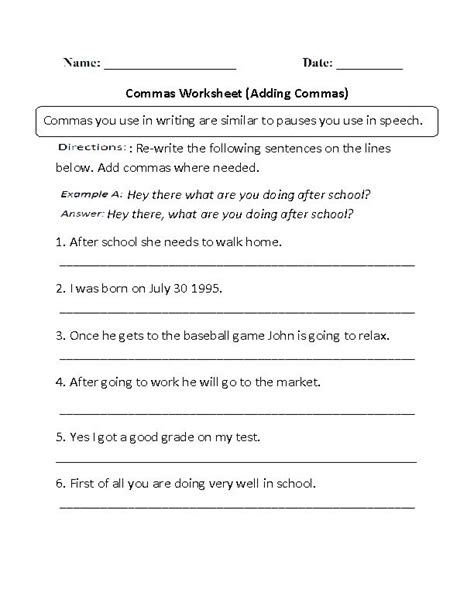 Adding Commas Worksheets Part 1 | Punctuation worksheets, Grammar worksheets, Worksheets