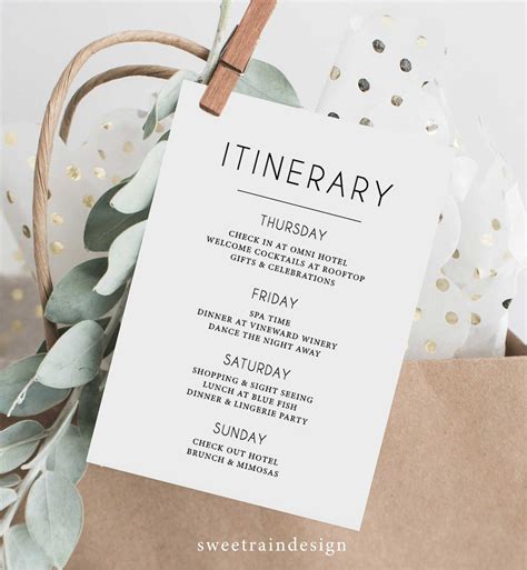 Itinerary for Wedding Simple Itinerary Template Destination - Etsy UK