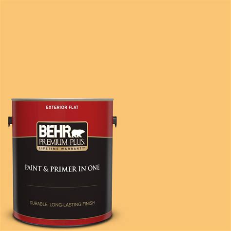 BEHR PREMIUM PLUS 1 gal. #BIC-42 Liquid Gold Flat Exterior Paint and ...