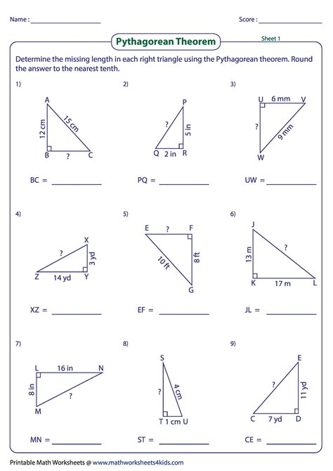 Pythagorean Theorem Converse Worksheet