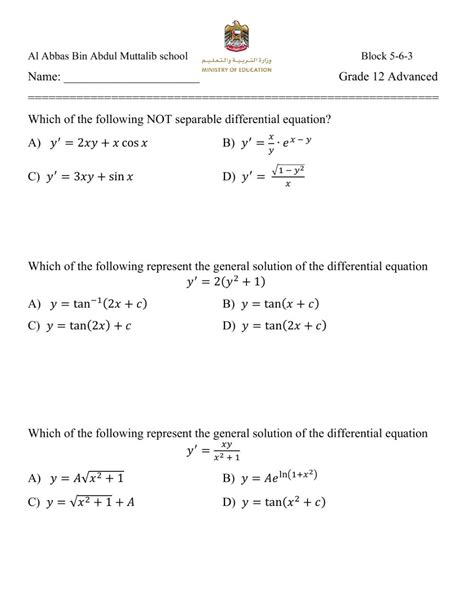 Separable Differential Equations Worksheets