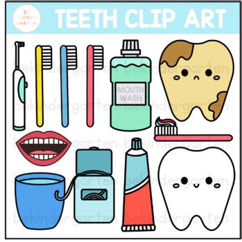 Teeth Clip Art | Cute Dental Hygiene Clipart by BeKindergarten | TPT