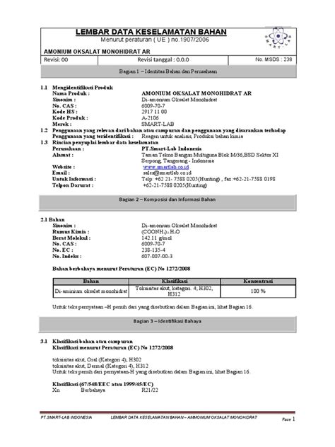 MSDS Ammonium Oxalate | PDF