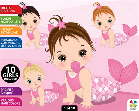 Cute Baby Mermaid Clipart Vector Newborn Clipart Baby Girl - Etsy Australia