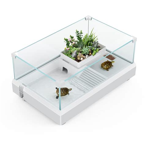 Buy Glass Turtle Tank Aquarium, SILICAR Turtle Habitat Terrarium with Basking Platform, Bottom ...