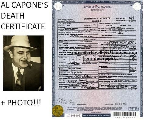 Al Capone Official DEATH CERTIFICATE Photo Chicago | Etsy