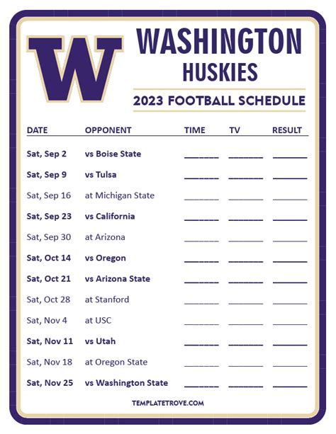 Printable 2023 Washington Huskies Football Schedule