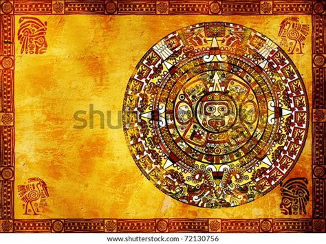 Maya Calendar On Ancient Wall Horizontal Stock Illustration 72130756