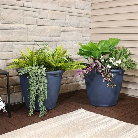 Sunnydaze Anjelica Outdoor Flower Pot Planter - Slate Finish - 24-inch - 2-pack - Walmart.com ...