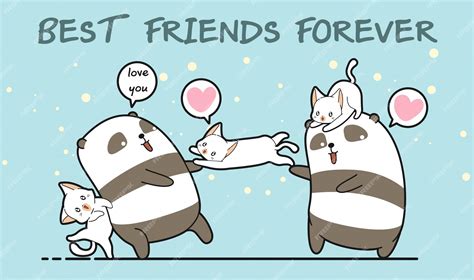 Premium Vector | Kawaii panda and cat characters are loving our friendship