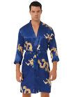 Men's Satin Robe + Shorts Dragon Luxurious Silk Spa Long Sleeve Kimono ...