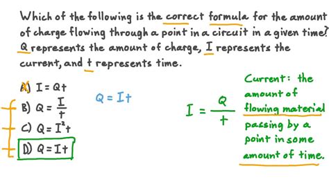 Question Video: Stating the Formula Relating Charge, Current, and Time | Nagwa