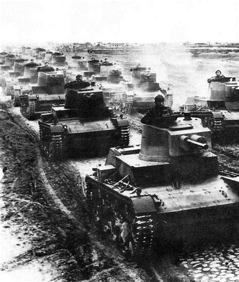 Polish 7TP light tanks in formation during the first days of the invasion of Poland, World War ...