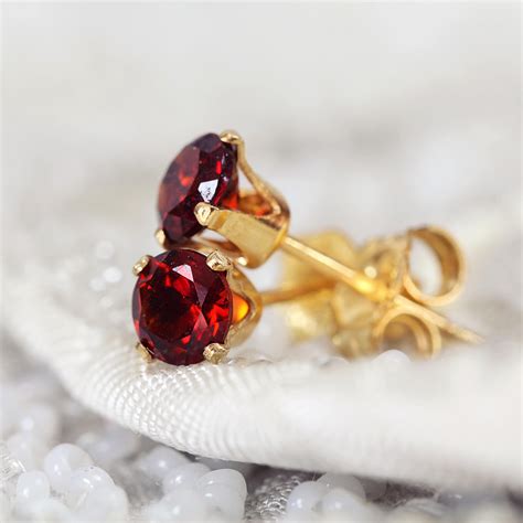 Red Garnet Earrings - Gemstone Stud Earrings