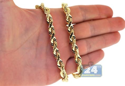 Pure 24K Yellow Gold Solid Rope Mens Chain Necklace 7 mm