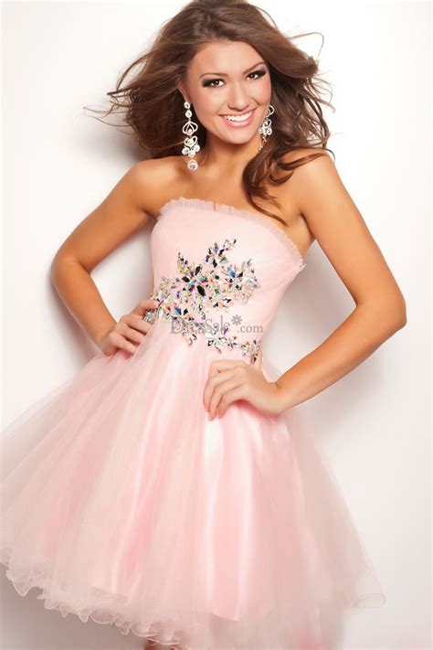 Fairy Pink Strapless Sweet 16 Dress with Curve-hugging Bodice and Brilliant Applique | Pink ...