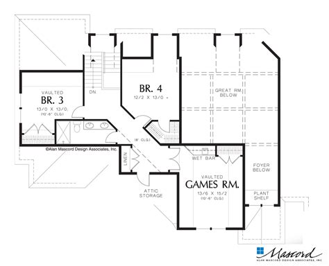 Mascord House Plan 2352B - The Amarantha : Upper Floor Plan Country Craftsman, Craftsman House ...